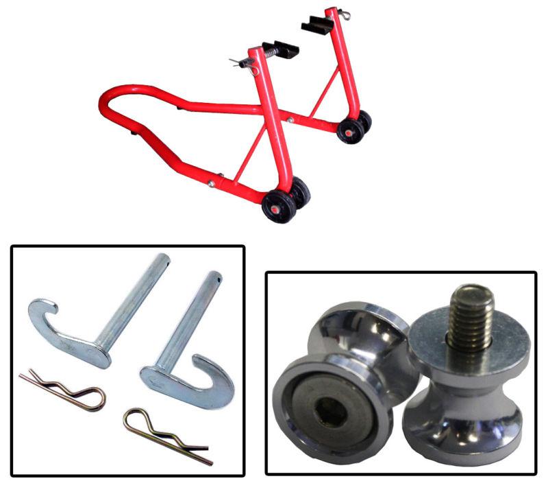 Biketek series 2 red rear stand with aluminum bobbin spools suzuki sv1000 all