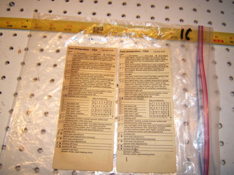 Mercedes w124  fuse desgnation 1 sheet  usa version , 1 sheet only,124 5451600