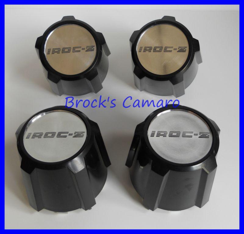 82-92 camaro iroc z z28 black aluminum wheel center caps hubs set 