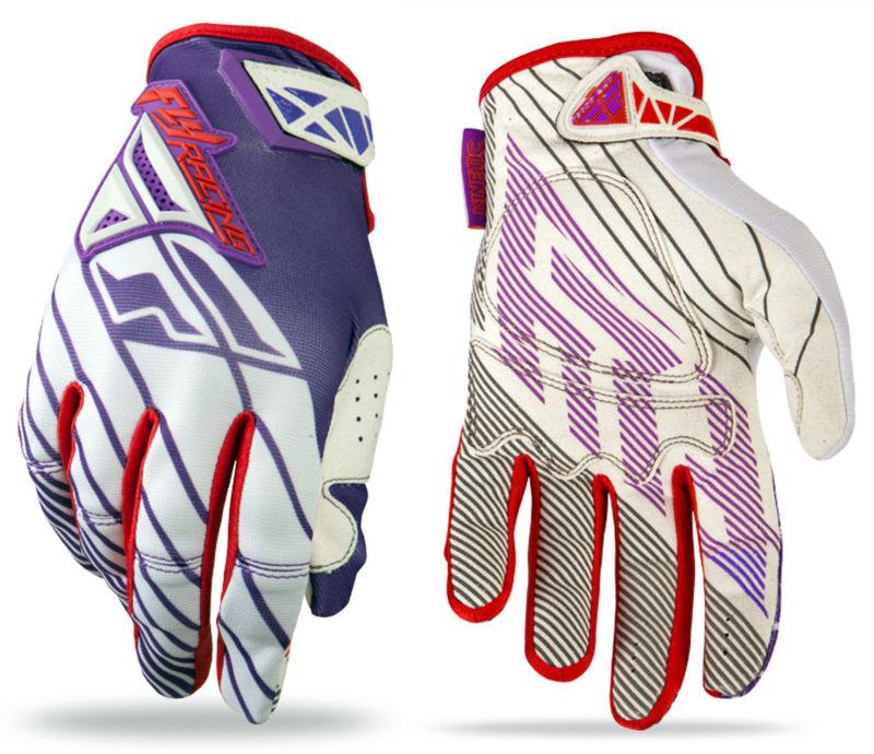 New 2014 fly racing kinetic gloves adult youth white-purple-red motocross atv