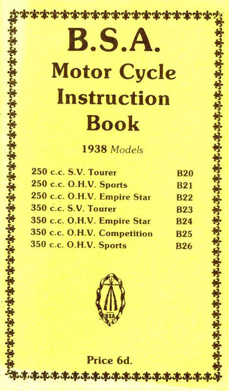 1938 b.s.a. motor cycle instruction book