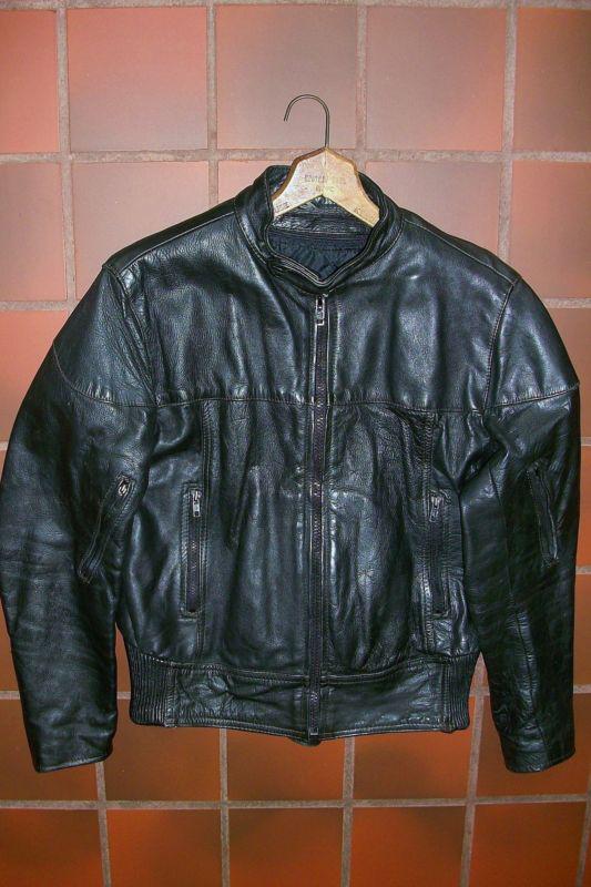 Vintage rt 66 black leather biker motorcycle bomber jacket liner sz 38