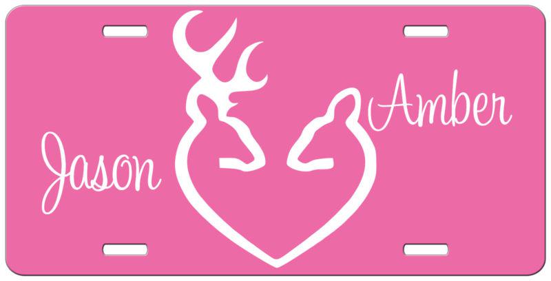 Deer heart white on pink monogram personalized license plate vanity tag car