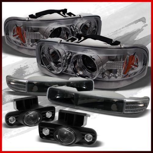 1999-2002 gmc sierra/ 00-06 yukon projector headlights+smoke halo led fog lights