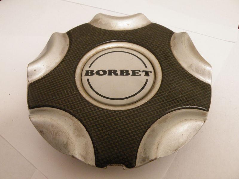 (1) borbet 3221 used black and silver wheel hub cover center cap