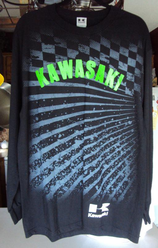 Kawasaki men's checkered rays long sleeve black t-shirt  ~ size l  nwt!