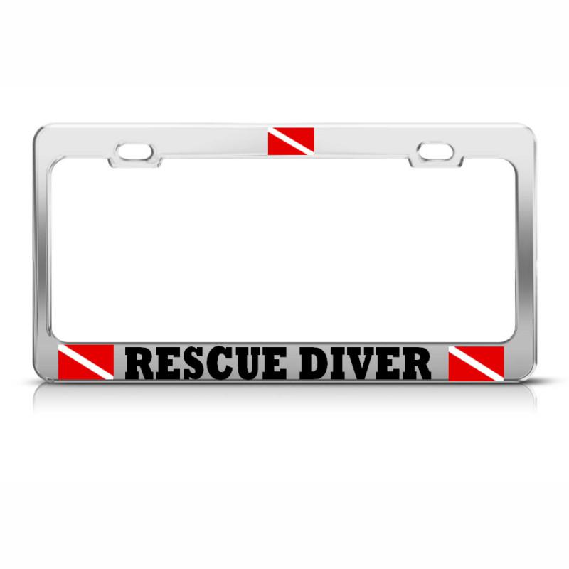 Rescue diver license plate frame heavy metal love scuba diving tag border