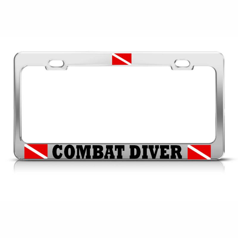 Combat diver license plate frame heavy metal love scuba diving tag border