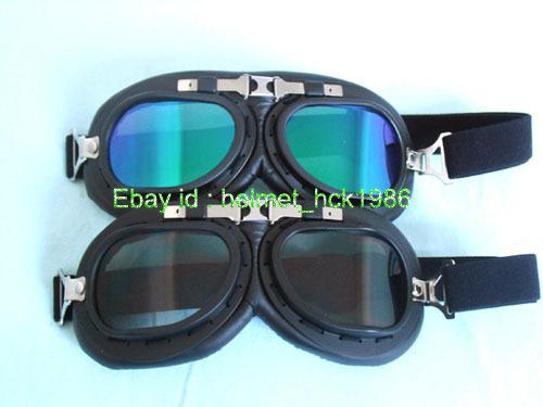 2 aviator pilot cruiser moto scooter black goggles color + brown lens sunglasses