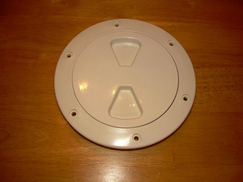 4" deck plate with screw out lid, inspection  port access, white
