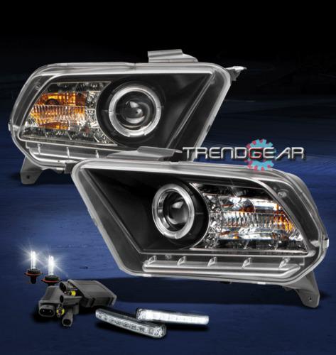 10-12 ford mustang base/gt halo led black projector head light+drl signal+6k hid