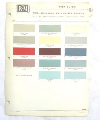 1962 buick r-m  color paint chip chart all models original 