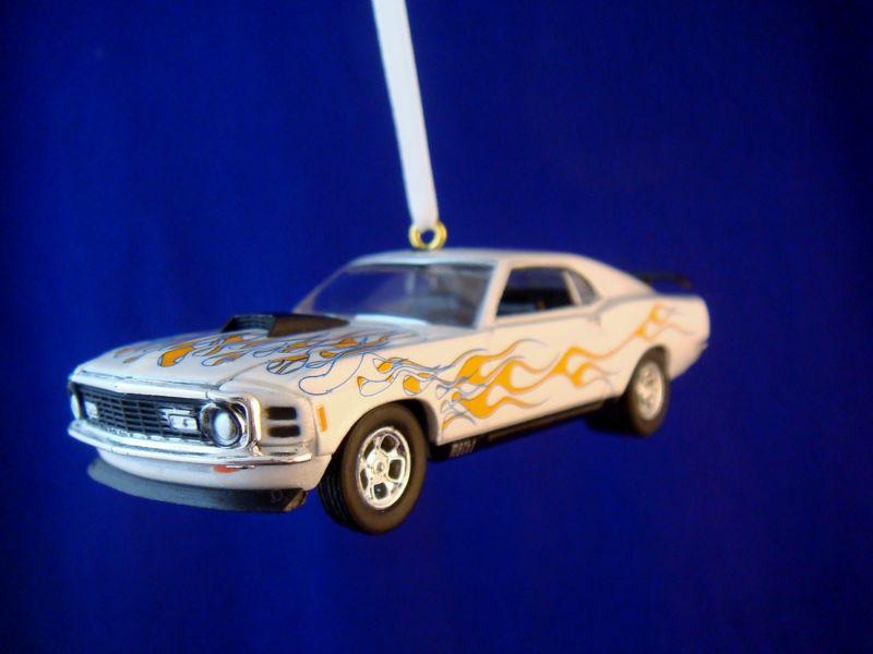 1970 '70 ford mustang mach 1 white w/ flames christmas tree ornament