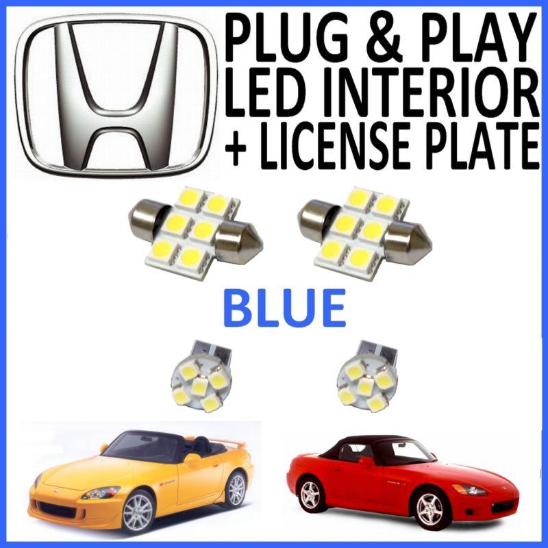 4 piece super blue led interior package kit + license plate tag lights hs1b