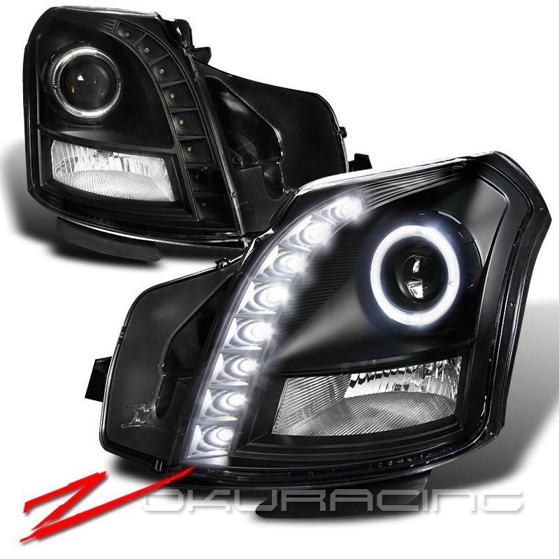 03-07 cadillac cts 8-smd led+halo projector headlights headlamps black