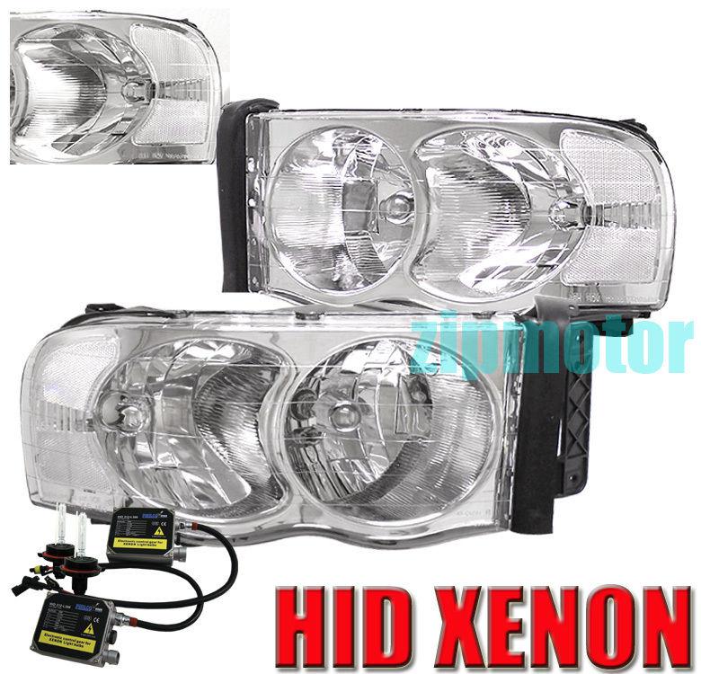 02 03 04 05 dodge ram 1500 2500 3500 headlight +hid set