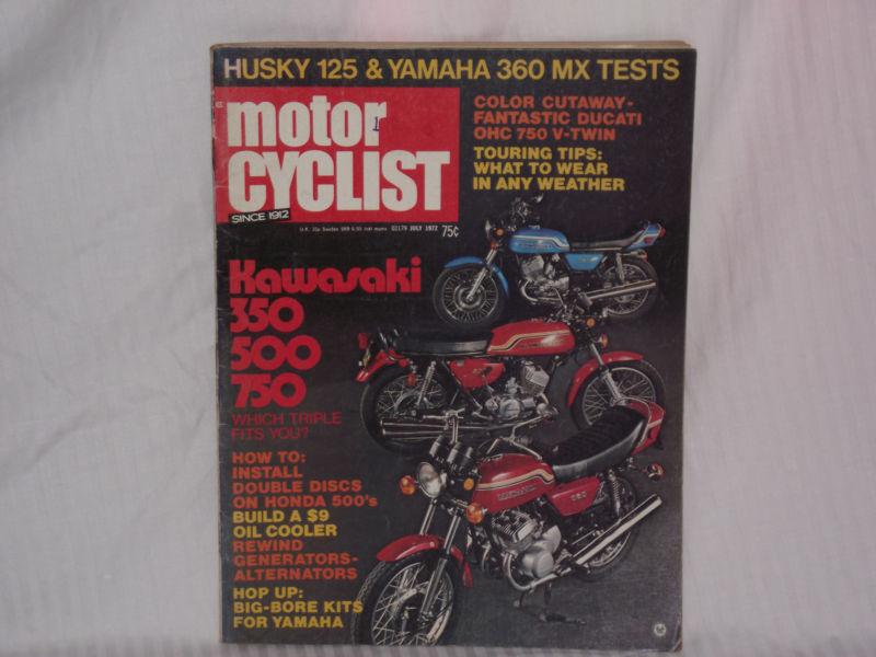 Motor cyclist motorcyclist july 1972 husky125 yamaha360mx  kaw350 500 750 