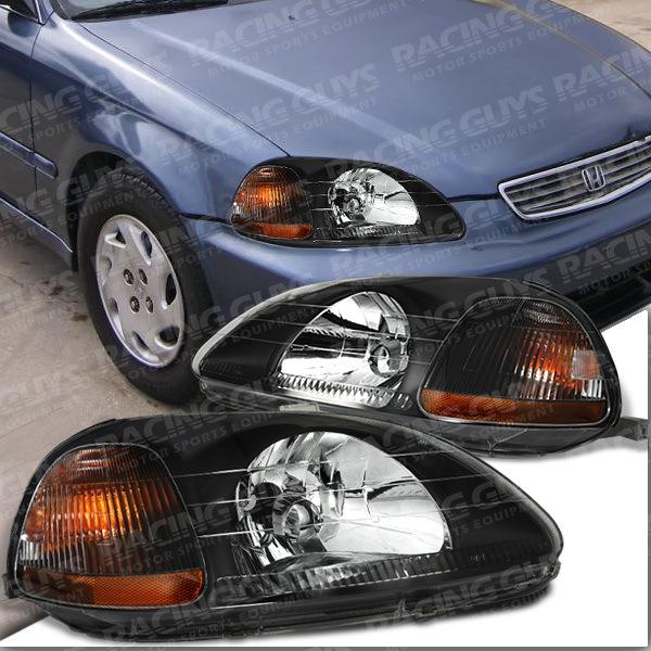 New jdm black crystal style head lights pair+amber set