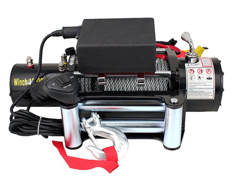 New 12000 lbs 12v recovery electric winch truck suv 12000lb free remote fairlead