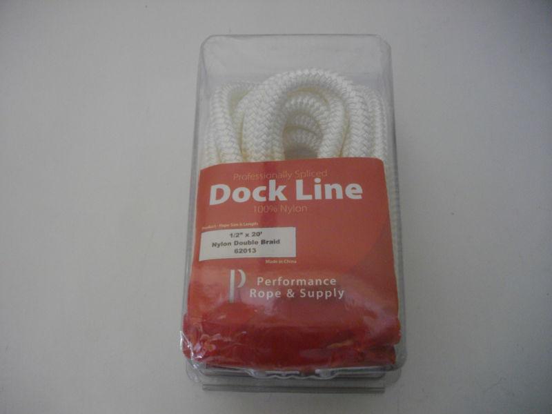 Performance rope double braided nylon 1/2 inch x 20 foot white dock line boat