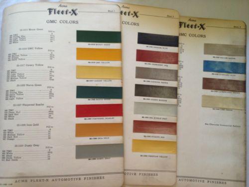 Original 1940 gmc colors~paint chips~automotive~acme paints~color chart~