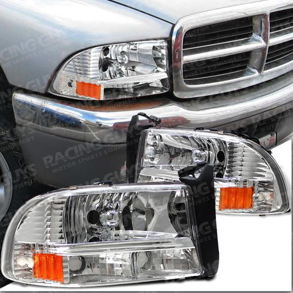 1997-2004 dodge dakota chrome headlight front lamp left right pair durango amber