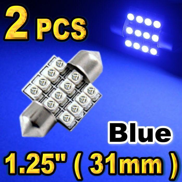 2x 1.25" 31mm festoon 12-smd map dome ultra blue led lights bulbs de3157 de3022