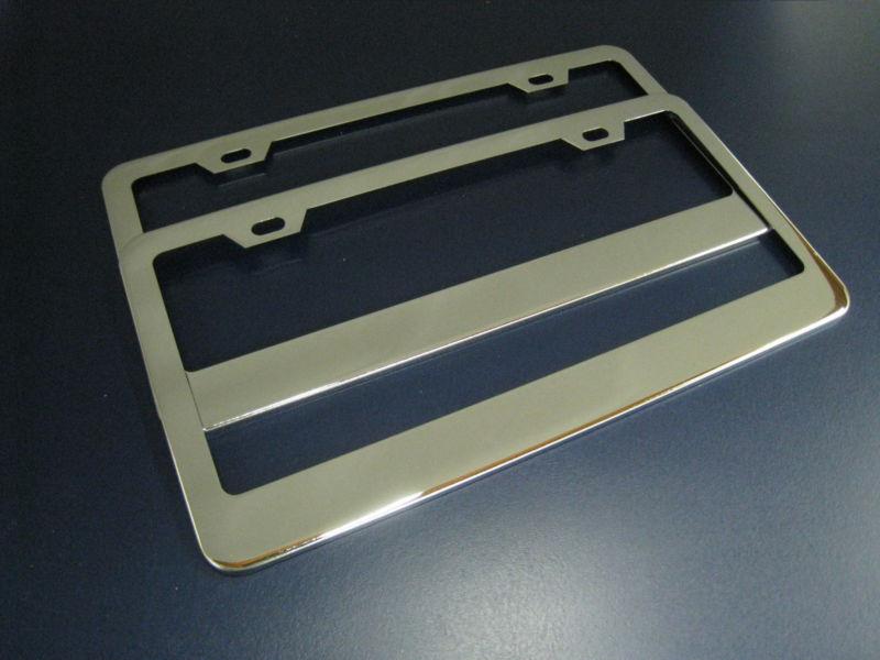 Two plain chrome metal license plate frame mitsubishi2c