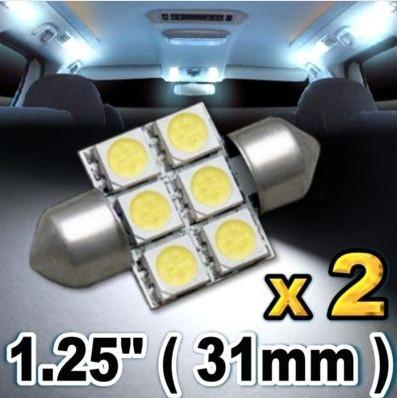 2 pcs white 31mm 6-smd 5050 led festoon dome car light lamp bulb 12v