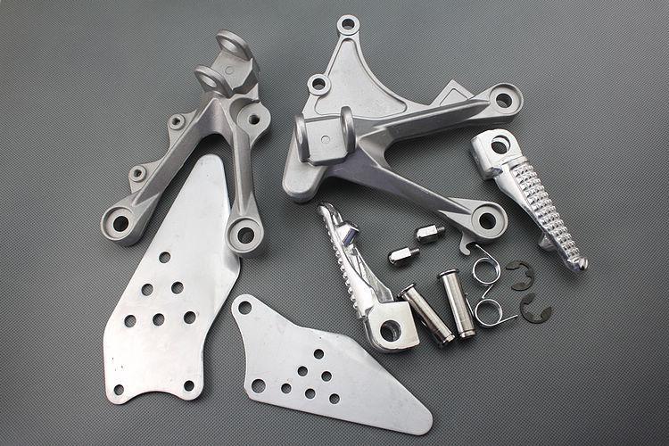 05-08 silver front rider foot pegs footrest&bracket for kawasaki zx-6r 2005-2008