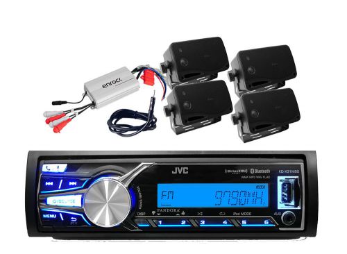 New jvc kdx31mbs marine yacht usb aux iphone control, amp, box speakers, antenna