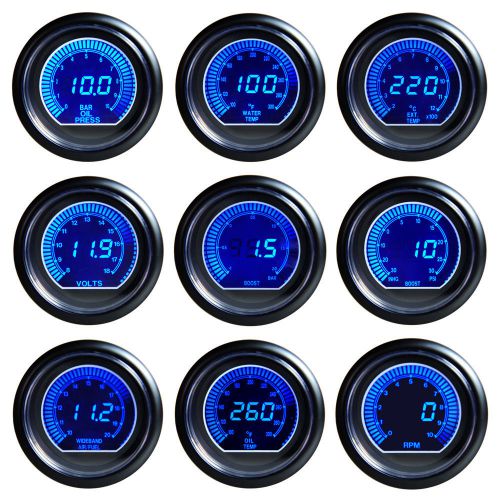 Universal 2.5&#034; smoke-tinted racing 60mm vacuum ratio gauge meter blue shift lcd