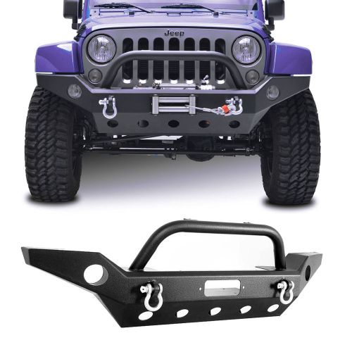 Jeep 07-16 jk wrangler black textured full width front bumper+d-ring+winch plate