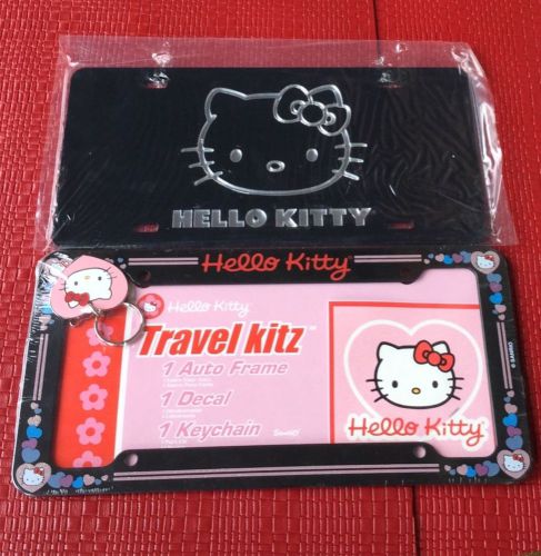 Two new sealed chrome acrylic hello kitty sanrio license plate frame keychain