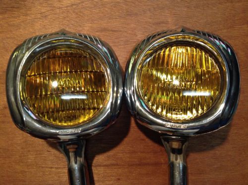 Pair electroline 54 vintage art deco amber fog lamps tested 6volt working rare