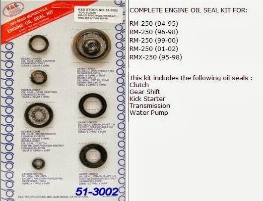 Suzuki rm250 rmx250  1994 - 2002  engine oil seal kit k&s 51-3002