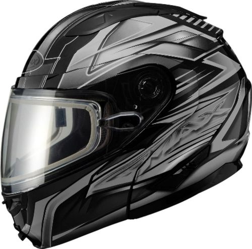 Gmax gm64s vortex full face modular snowmobile helmet black/silver - 7 sizes