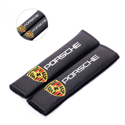 2pcs carbon fiber seat belt shoulder pad cushions cover fit for porsche emblem