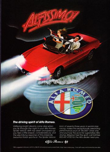 1984 alfa romeo spider veloce photo &#034;alfissimo-the driving spirit&#034; print ad