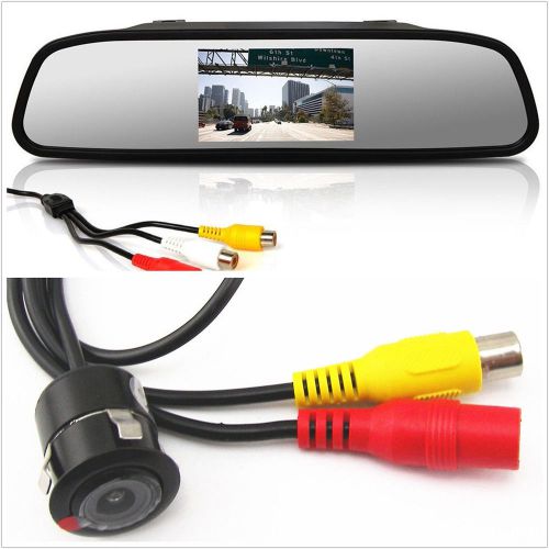 Mini 18.5mm ccd car reversing backup camera &amp; rearview mirror lcd color monitor