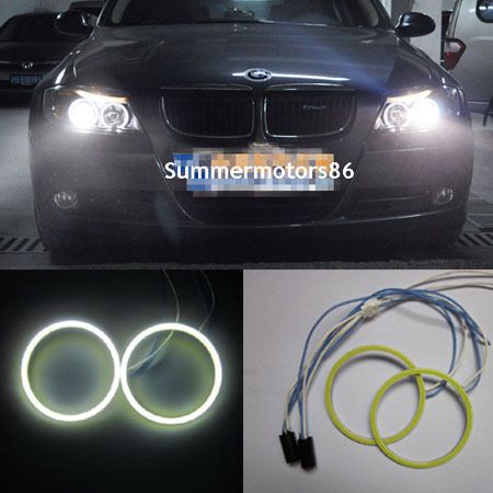 2x bright white 75mm hi-power cob led car angel eyes halo ring light 24v d75w