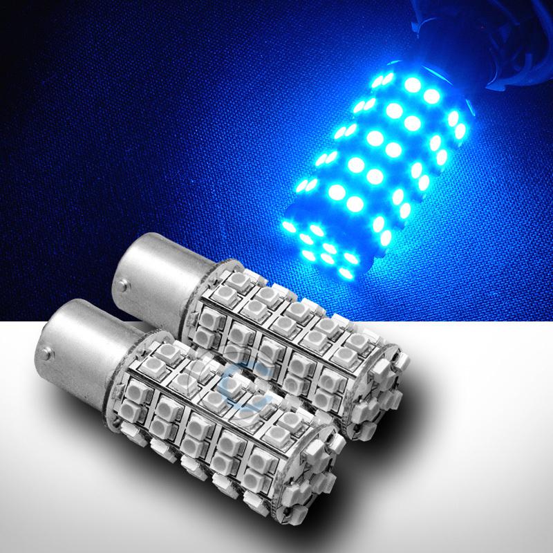 2pc blue 1156 ba15s 68x smd/smt led front turn signal light bulbs 1073 1093 1129