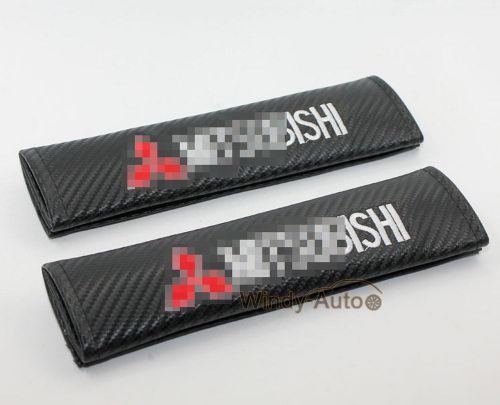 Real carbon fiber car logo seat belt cover shoulder pads fit for mitsubishi