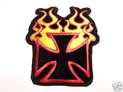 #0411 motorcycle vest patch iron cross -n- flanes