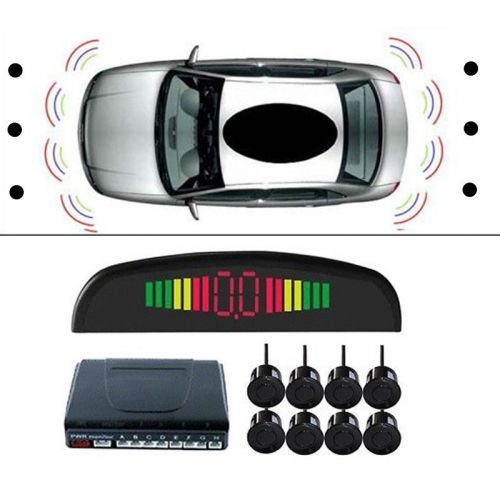 8 parking sensors led display car backup reverse radar system kit sound alert