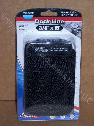 Lot of 4 black dock line 3/8&#034; x 15&#039;  floating mfp rope 12&#034; loop boat docking new