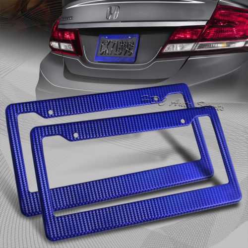 2 x jdm blue carbon look license plate frame cover front &amp; rear universal 2