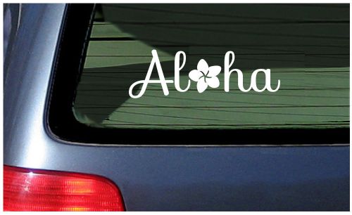 Aloha with plumeria flower hawaii island style vinyl sticker decal window fun