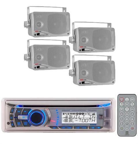 240watt dual marine boat yacht in dash cd mp3 aux receiver 4 pyle box speakers