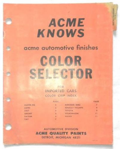 1972 imported acme paint chip charts vw mg triumph austin mga more